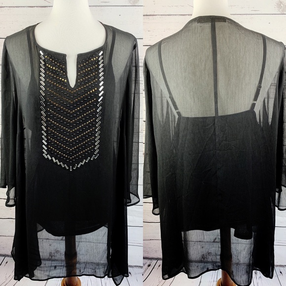 Rose & Olive Tops - Rose and Olive | Sheer Beaded Top